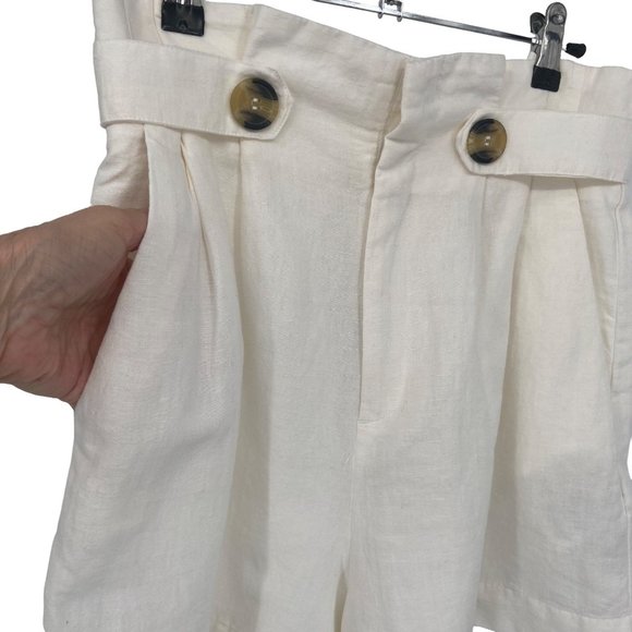 H&M Linen Blend High Rise Paper Bag Waist Shorts Cream Size 6 NWT - Picture 5 of 11